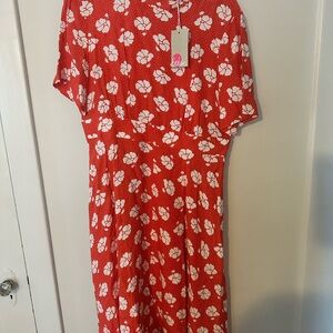 Boden Red and White Floral Midi Dress